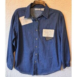 Haik's Shirt Women's Medium Vintage Denim Long Sleeve Jean Quilted Embellished‎